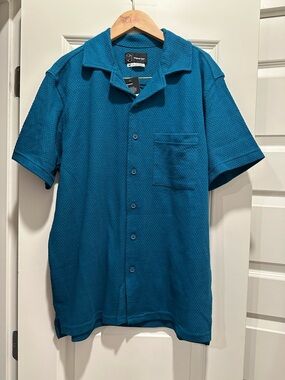 Original Use Teal Short-Sleeve Waffle Knit Button-Down Shirt